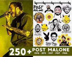 250 POST MALONE SVG BUNDLE - SVG, PNG, DXF, EPS, PDF Files For Print And Cricut