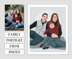 Custom family portrait from photo (4 people), personalized gift, DIGITAL portrait, gift for parents, gift for bestfriend
