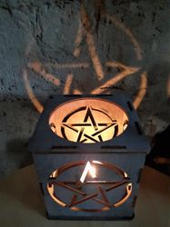 Candle lamp Pentagram. Ready cdr, dxf, ai, eps, svg laser cut files.  Cutting plan for laser machines