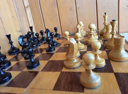 Valdai Soviet chess set 1966 vintage - wooden 57 years old chess USSR
