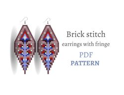 Botanic Beaded earrings PATTERN for brick stitch with fringe - Flower pattern - Instant download -  floral folk plants