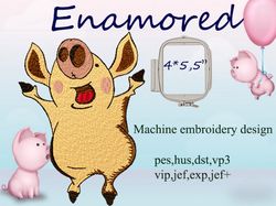 Piggy Enamored Embroidery Design DIGITAL EMBROIDERY