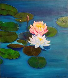 Water Lilies on the Pond Rose Flowers Wall Art 23*31inch Flowers on the Water