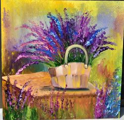 landscape lavender field, oil painting