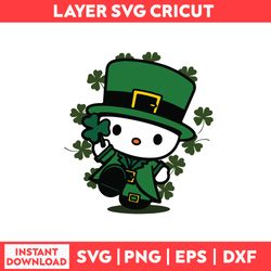 Geeky St Patrick, Lucky Hello Cat Png, Lucky St Patrick's Day Hello Kitty Svg, Png, Eps, Dxf Digital File.