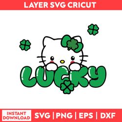 St Patrick Day Of The Kitty, Lucky St Patricks Day Hello Kitty Svg, Png, Eps, Dxf Digital File.