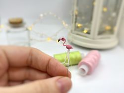 Flamingo micro crochet bird dollhouse miniature small animal toys collectible figurine small cute gift