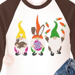 Easter Gnomes in hats with rabbit ears and with eggs and carrots Party decorations Color print
