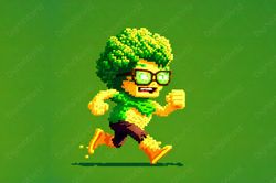 Pixel Art. Broccoli Character on The Run