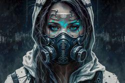 Art Illustration, Beautiful Masked Girl, Cyber Style , Jpg Image