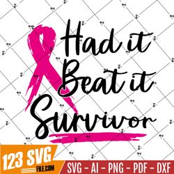 Had It, Beat it, Survivor, Breast Cancer, PNG, Cancer, Quote, Print, Shirt, Design