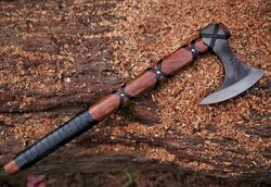 RAGNAR VIKING AXE Larp Forged Halloween Gift Camping Axe Christmas Gift with Rose Wood Shaft, Viking Bearded Nordic,