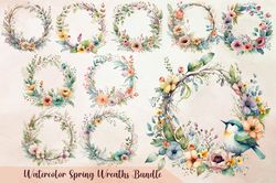 10 Files Of Watercolor Spring Wreath Bundle Floral Wreath Sublimation Bundle Design