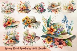10 Files Of Spring Floral Gardening Hats PNG Boho Floral Sublimation Designs Bundle