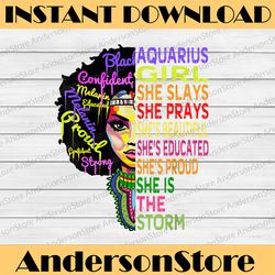 Aquarius Girl She Prays She Slays- January February Birthday PNG