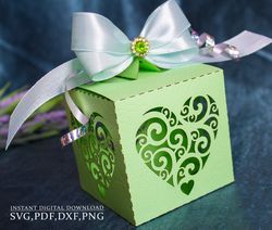 Gift Box template svg, patterned heart wedding box, valentine box, lace box for Portrait Cameo Cricut, laser cut, svg