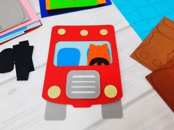 Laser cutting of felt for Red bus Silent book, sewing and needlework kit, DIY craft projects for baby