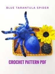 Blue knee Tarantula Crochet pattern pdf in english. Bird eating tarantula lifelike spider amigurumi Crochet pattern pdf