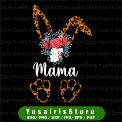 Mama Cheetah bunny PNG. Easter Leopard Print ears and feet with flower Rabbit, sublimation digital design