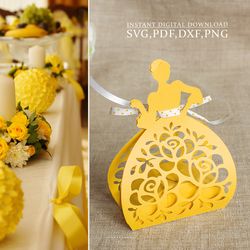 Princess bride box SVG, Wedding candy gift box template, thanksgiving box, dress box, Portrait Cameo Cricut, laser cut