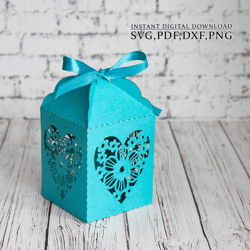 Wedding gift box template SVG, flower heart valentine box, lace candy box for Cricut, Laser Cut, papercut
