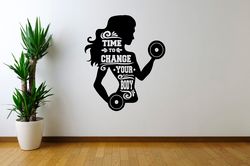 Girl Gym Motivation Time To Change Your Body Workout Bodybuilder Fitness Crossfit Coach Wall Sticker Vinyl Decal Mural