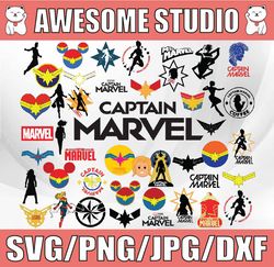 45 Designs Captain Marvel Files Bundle Layered Items, Sport Svg, Logo Bundle Svg, Clipart
