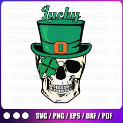 skull with green leprechaol hat svg png, skull st patrick's day svg, leprechaun shamrock lucky svg, leprechaun hat,