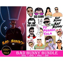 250 Bad Bunny SVG, Yo Perreo Sola, Instant Download, PNG, Cut File, Cricut, Silhouette, Bundle, EPS, Dxf, Pdf, El Conejo