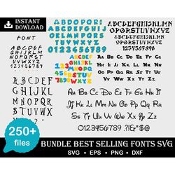 250 Best selling font svg bundle svg, eps, dxg, png digital file, high quality, Instant download