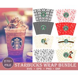 270 Starbucks Wrap Luxury SVG Bundle 1.0 Digital Dowload, StarBucks & 20oz Skinny Tumbler Svg, Fashion Brand Svg, Bundle