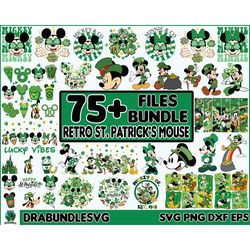 75 Files Retro St. Patrick's Mouse SVG PNG Bundle, Magical St. Patricks Day Png, Retro Mouse Svg, Mouse and Friends , Di