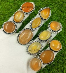 10 Pcs Yellow Onyx Gemstone Silver Plated Designer Rings, Wholesale Ring For HER, Handmade Alluring Rings Lot For Gift