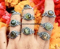 10 Pcs Labradorite Gemstone Silver Plated Casting Rings, Wholesale Ring For HER, Handmade Alluring Rings Lot For Gift