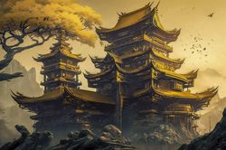 Background Illustration , Japanese Culture Style Castle, Jpg Image