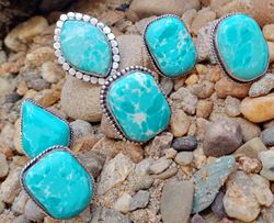 10 Pcs Calming Larimar Gemstone Silver Plated Fancy Ring, Wholesale Ring For Good Luck, Handmade Rings Lot For Unisex