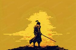 Pixel Art , Samurai , Samurai Looking into the Sunset, Jpg Image