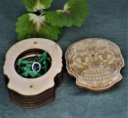 Unique jewelry ring box "Sugar Skull 3". Ready cdr, dxf, ai, eps, svg laser cut files.  Cutting plan for laser machines1