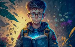 Artistic illustration,Boy in the Forest Looking for Adventure, Jpg Image