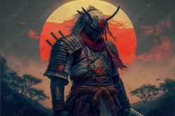 Artistic illustration, Samurai Before the Battle, Nature of the East