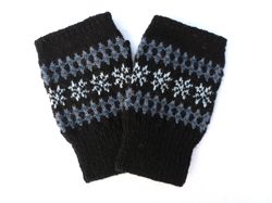Wool Finger-less Gloves Men Hand Knitted Fair Isle Gloves Norwegian Snowflake Finger-less Mittens Christmas gift for Him
