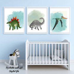 Dinosaurs nursery prints, Set of 3 nursery prints, Nursery wall art, Cute nursery prints, Nursery Printable Art
