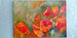 Orange Poppies Artwork Wall Painting 19*27 inch Flower Abstraction Poppy