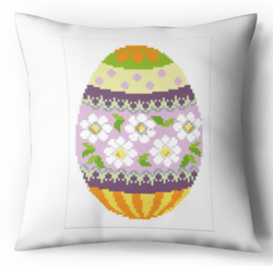 Digital - Vintage Cross Stitch Pattern Pillow - Easter Egg - Egg Daisies - Easter Gift