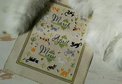 March April Meow Cat Spring Primitive Sampler Lettering Cross Stitch Pattern PDF