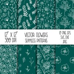 Green floral digital paper. Green minimalist digital print.
