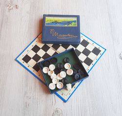 Soviet travel checkers set game vintage - pocket draughts made in USSR