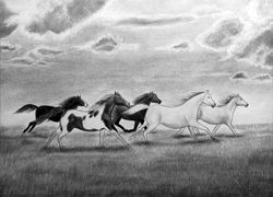 Horses wall art, Equestrian art, Charcoal horse painting, Horse lovers gift, Farmhouse art, Original horse drawing