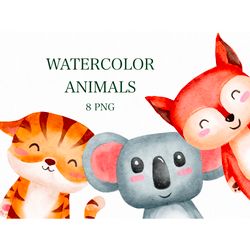 watercolor cute animals clipart png | watercolor animals png | watercolor baby png | watercolor digital