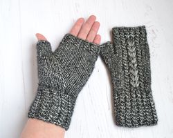 Fingerless gloves for woman, Sparkle silver fingerless mittens, knit hand warmers